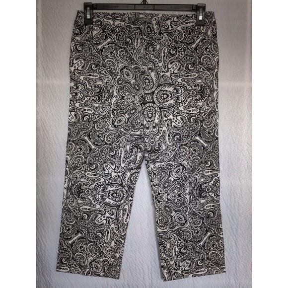 Ann Taylor Black & White Paisley Straight Crop Pants Sz 8P‎ Cotton Blend Stretch - Picture 10 of 11